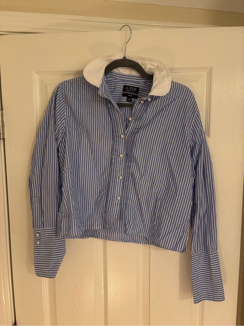 J. Crew Blue & White Striped Button-Front Shirt with Contrast Collar
